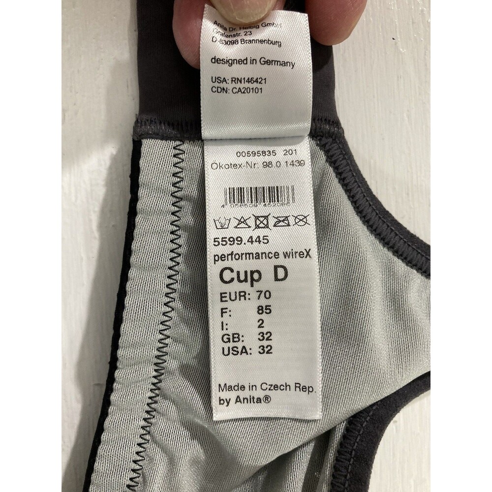 Anita Active Sports Bra 32D Black WireX Adjustable High Impact Moisture Wicking - Picture 9 of 10